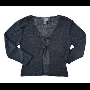 VTG 90s Y2K Black Rayon Open Tie Front Cardigan Whimsygoth Dark Coquette Sz L